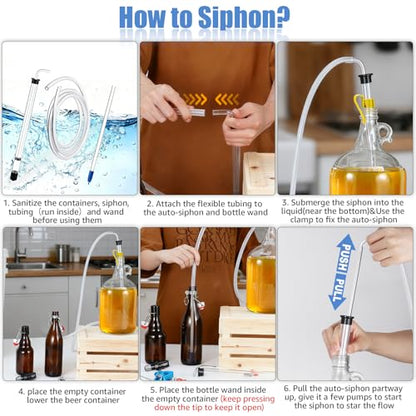 14” Auto Siphon with 12.9” Bottle Wand & 5.5FT Food-Grade Silicone, Beer Wine Siphon Racking Cane fit Liquid Transfer, Effortless Bottling Fermentation Mead HomeBrew Making(Blue Tubing Clamp)