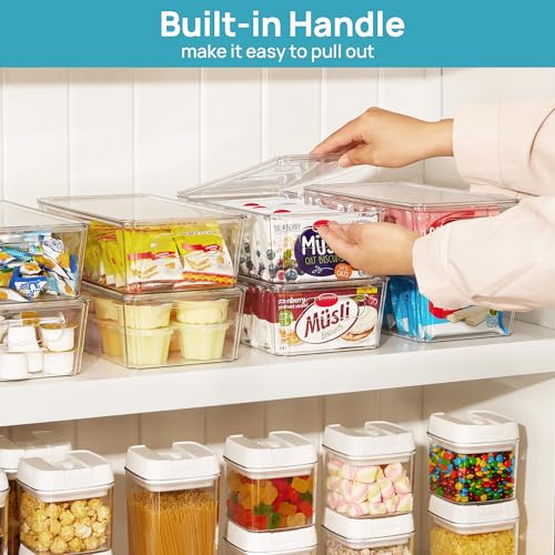 Vtopmart 4pcs Clear Organizers and Storage Bins with Lids, Stackable Plastic Storage Containers with Handles for Fridge, Freezer, Pantry, Cabinet, Kitchen Organization - size: With Lid