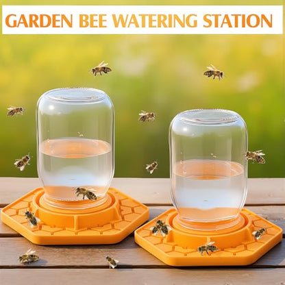8 Pack Bee Feeder for Mason Jar Bee Watering Station Garden Silicone Sugar Water Feeder Beekeeping Drinking Equipment Tools with Mason Jars for Drinking Water(Ginger Yellow,Hexagon) - color: Ginger Yellow, style: Hexagon