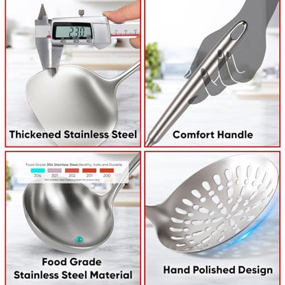 Newness 10 Pcs Cooking Utensils Set,18/8 304 Stainless Steel Kitchen Utensils Set, Metal Kitchen Accessories, Include Soup Ladle, Slotted Skimmer Spoon, Spaghetti Spoon, Spatula, Tongs,Dishwasher Safe - size: 10 PCS Cooking Utensils Set