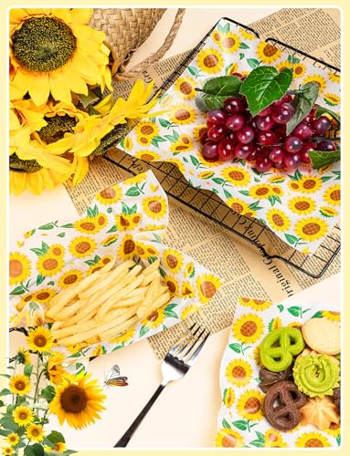 200 Pcs Sunflower Wax Paper Sheets for Food, Wax Paper for Food Sandwich Wrap Paper Deli Wraps, Waterproof Oil-proof Picnic Basket Liners with Sunflower Pattern for Kitchen Handmade Food, LARGE