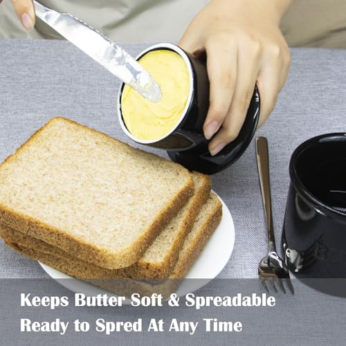 Ceramic Butter Crock, Airtight Butter Crock With Lid for Countertop, Round French Butter Keepers, Porcelain Butter Dish With Lid (Black) - size: Black