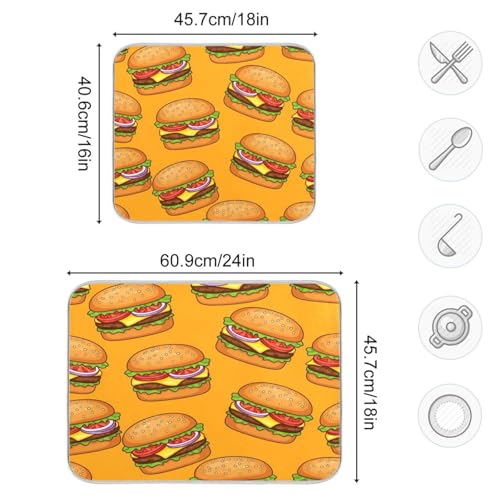 Cheeseburger Tomato Yellow Dish Drying Mat Kitchen Dish Drying Pad Absorbent Microfiber Kitchen Decor for Draining Racks Sinks Coffee Bar 18x24 Inch - size: 18x24in