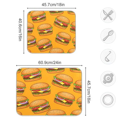 Cheeseburger Tomato Yellow Dish Drying Mat Kitchen Dish Drying Pad Absorbent Microfiber Dish Drainer Mat for Coffee Bar Sinks Draining Racks 16x18 Inch - size: 16x18in
