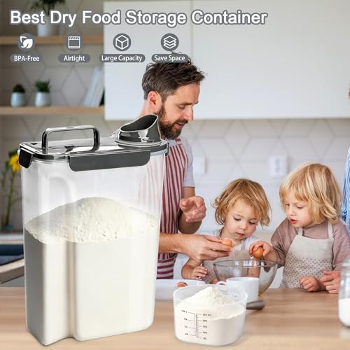 Komzon Rice Storage Containers, Airtight Cereal Containers Storage 20+10 lb Extra Large, BPA Free Rice dispenser with Pouring Spout, Pet Dog Cat Bird Food Container - color: 10lb+20lb grey