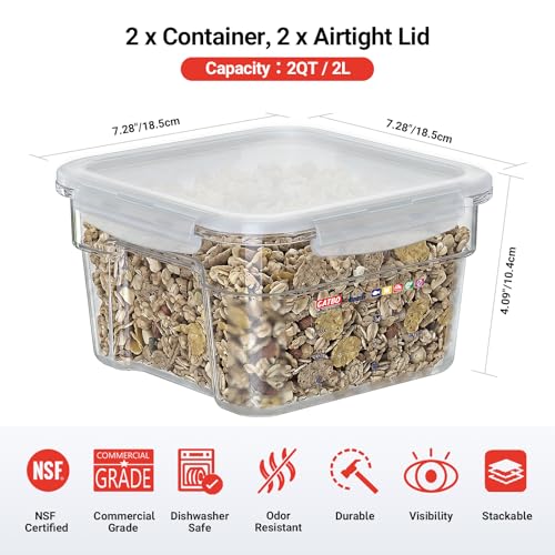 2 Pack 2 QT Commercial Airtight Food Storage Containers, Clear Polycarbonate Kitchen Ingredient Storage Containers, Stackable Food Prep Containers for Spices, Seasonings, Nuts, Tall Model - size: 2 X 2.0(QT)-Tall