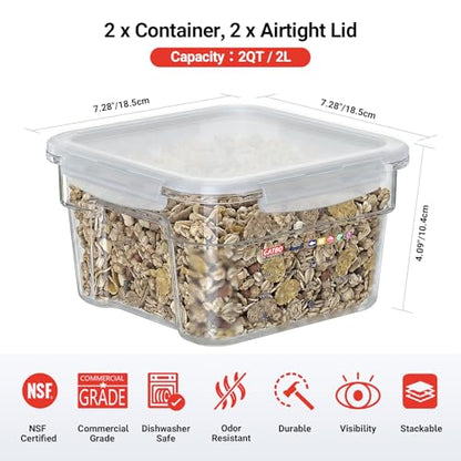 2 Pack 2 QT Commercial Airtight Food Storage Containers, Clear Polycarbonate Kitchen Ingredient Storage Containers, Stackable Food Prep Containers for Spices, Seasonings, Nuts, Tall Model - size: 2 X 2.0(QT)-Tall