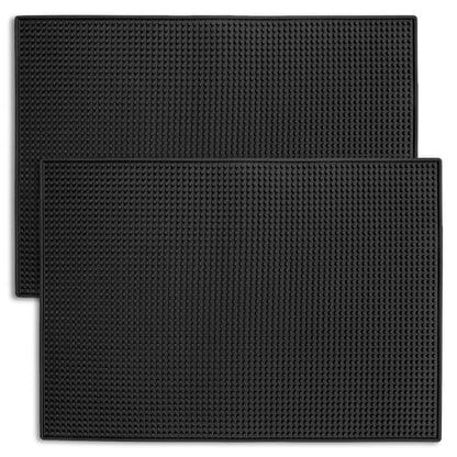 2 Pack Rubber Bar Mats for Countertop, 18" x 12" Dish Drying Spill Mat, Coffee Bar Mats Accessories for Cocktail Service in Bartending, Home, Kitchen, Restaurants, Black