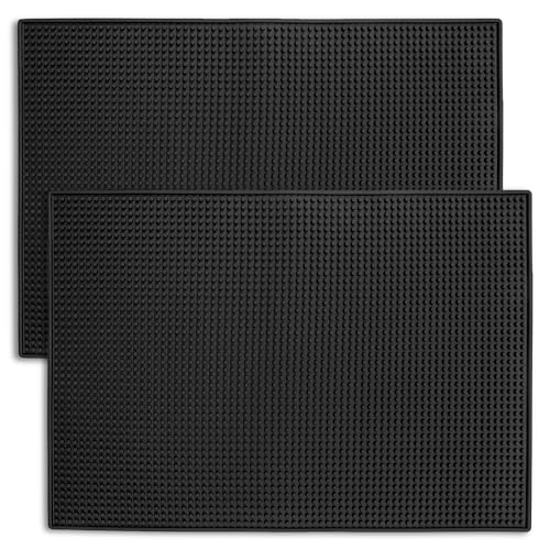 2 Pack Rubber Bar Mats for Countertop, 18" x 12" Dish Drying Spill Mat, Coffee Bar Mats Accessories for Cocktail Service in Bartending, Home, Kitchen, Restaurants, Black