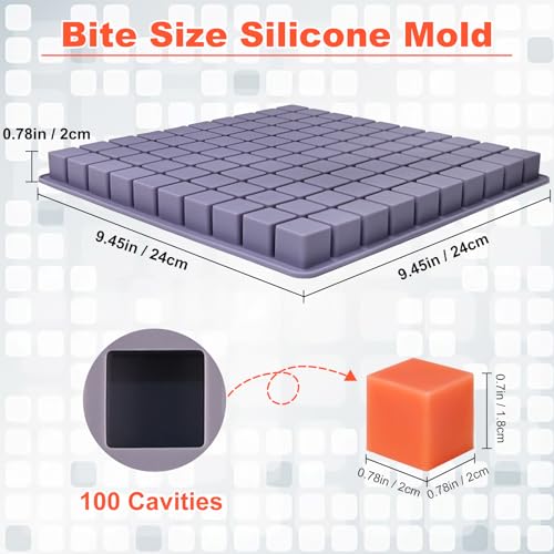 Square Chocolate Mold, 100 Cavities Mini Square Candy Molds | Non-stick Small Rectangular Silicone Gummy Molds Bite Size for Caramels, Jelly, Ice Cubes, Pet Treats, Hard Candy - color: 100 Cavity Small Square Mold