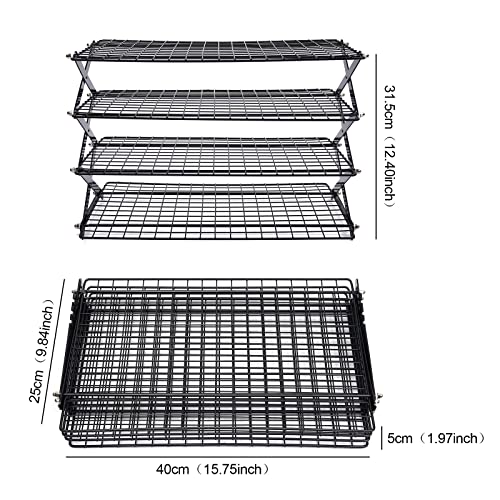 4-Tier Collapsible Cooling Rack, Adjustable Stackable Roasting Cooking Drying Wire, Barbecue Storage Display Shelf for Cookies Baking Picnic Party