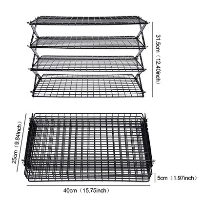 4-Tier Collapsible Cooling Rack, Adjustable Stackable Roasting Cooking Drying Wire, Barbecue Storage Display Shelf for Cookies Baking Picnic Party