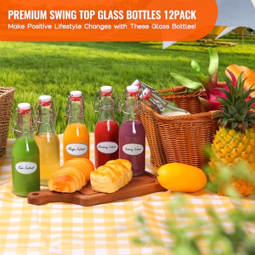 Alotpower Swing Top Glass Bottles with Airtight Lids 8oz 12Pack | Flip Top Glass Bottle for Vanilla Extract Bottles/Home Brewing/Beverages/Oil (8fl. oz, Set of 12) - size: 8fl.oz
