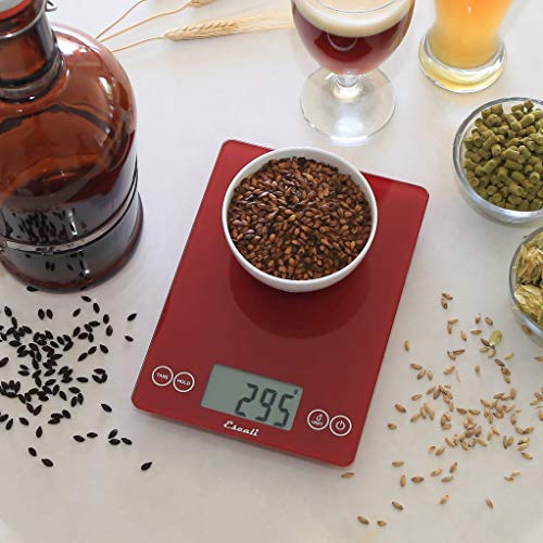 Escali Arti Glass Food Scale Digital Countertop Kitchen, Baking and Cooking Scale with Nutrition and Calorie Counter, 15-Pound Capacity, 9" x 6.5" x .75", Rio Red - color: Rio Red