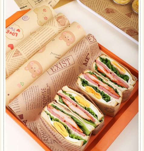 100 Sheets Wax Paper 15 x 11 Inch Greaseproof Sandwich Burger Chips Cuttable Baking Parchment Wraping Paper (Bread) - color: Bread