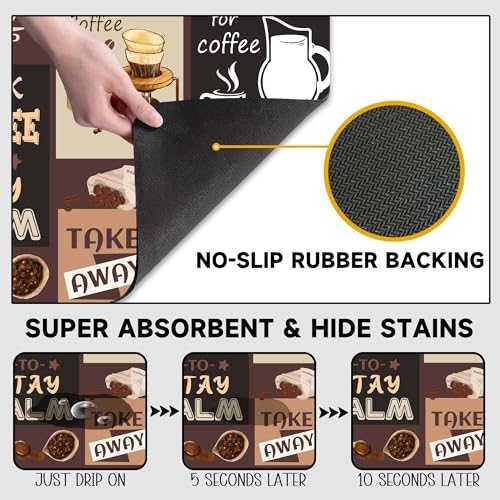 Retro Coffee Pattern Drying Mat 12" x 19", Non-Slip Absorbent Quick-Dry Mat, Protects Countertops from Spills Stains for Coffee Makers Espresso Machines - color: Coffee