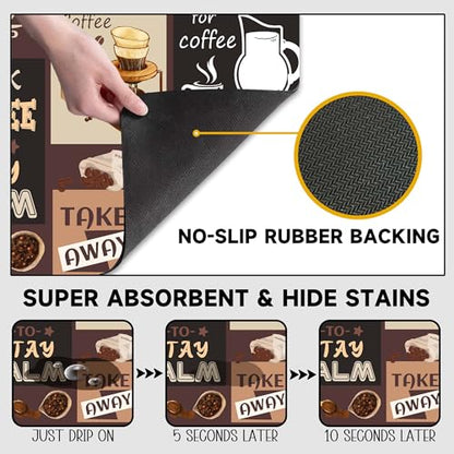Retro Coffee Pattern Drying Mat 12" x 19", Non-Slip Absorbent Quick-Dry Mat, Protects Countertops from Spills Stains for Coffee Makers Espresso Machines - color: Coffee