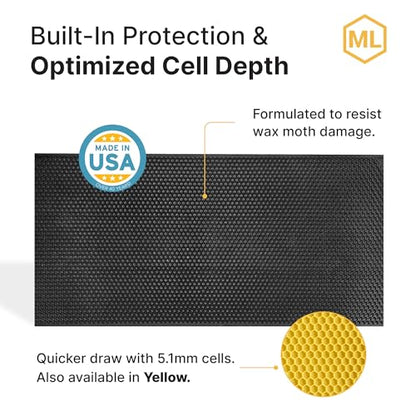 Mann Lake 8 1/2" Waxed Rite-Cell Foundation, Easy Install Bee Hive Frames, Durable & Bee Friendly Brood Chamber Essential, Withstands Heavy Extracting, Case of 100, Black - color: Black