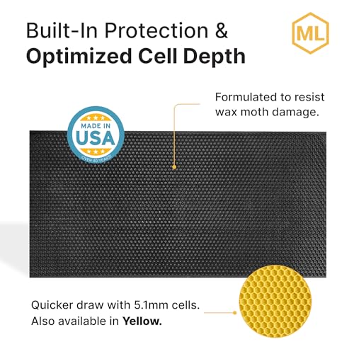 Mann Lake 8 1/2" Waxed Rite-Cell Foundation, Easy Install Bee Hive Frames, Durable & Bee Friendly Brood Chamber Essential, Withstands Heavy Extracting, Case of 100, Black - color: Black