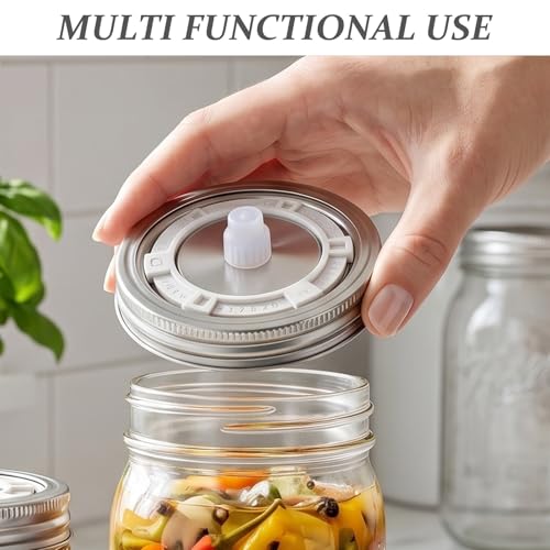 Fermenting Lids, Waterless Airlock Fermentation Tops - 3.54" Wide Mouth Mason Jar Lid Fermenter Caps for Pickles, Kimchi, and Fermented Food