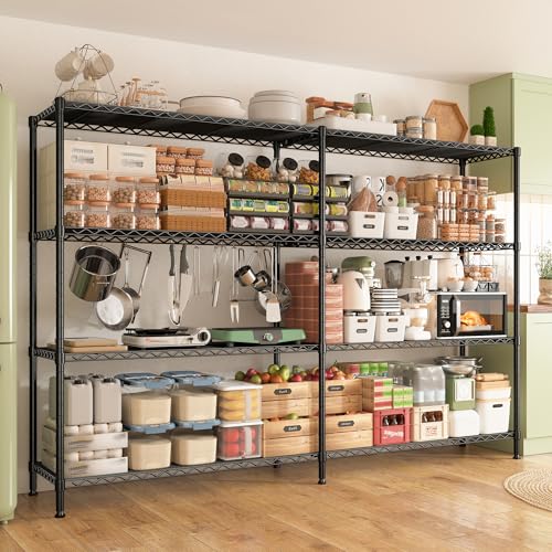 REIBII 69.8" W Storage Shelves 1250LBS Wire Shelving Unit 4 Tier Metal Shelving for Storage Rack Shelves Adjustable Heavy Duty Garage Shelf Pantry Shelves Kitchen Shelving, 69.8"Wx15.8"Dx62.9"H,Black - style: Black-15.8"Dx69.8"Wx62.9"H-4 Tier