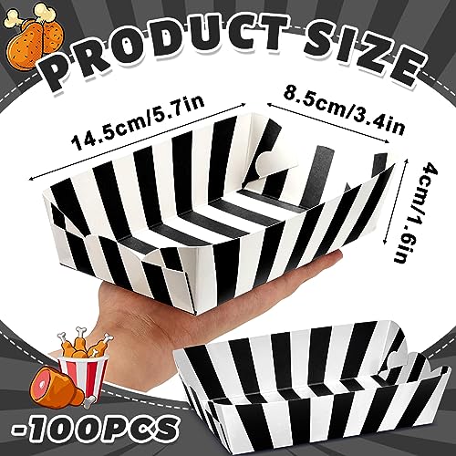 Yaomiao 100 Pcs Striped Paper Food Trays Carnival Paper Boats for Food Nacho Hot Dog Disposable Plates Disposable Serving Trays for Carnivals Fairs Festivals Picnics(Black) - color: Black