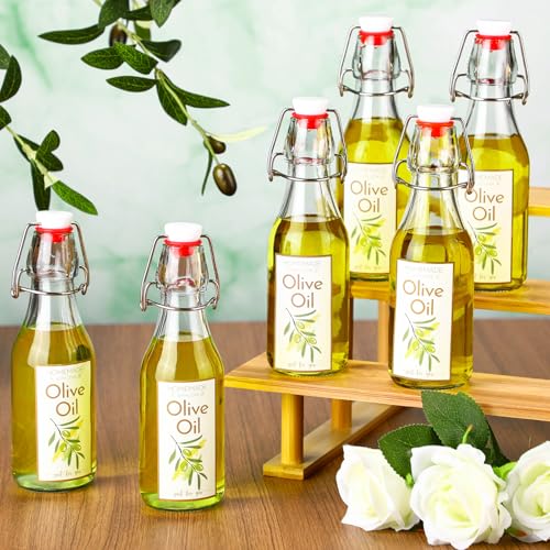 Havawish 16 Pcs 8 oz Mini Olive Oil Bottles Homemade Swing Top Clear Flip Top Bottles with Airtight Lids Labels for Storing Homemade Olive Oil Wedding Baby Shower Favors(Circle) - style: Circle