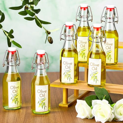 Havawish 16 Pcs 8 oz Mini Olive Oil Bottles Homemade Swing Top Clear Flip Top Bottles with Airtight Lids Labels for Storing Homemade Olive Oil Wedding Baby Shower Favors(Circle) - style: Circle