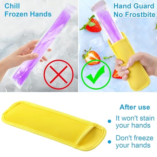 JANYUN 24 Pack Yellow Popsicle Bags Ice Pop Sleeves Antifreezing Holder | DIY Blank Elasticity Neoprene Freeze Frozen Pops Holders Yogurt Treats Sleeves Summer Party Favors Classroom School Gifts - color: Yellow