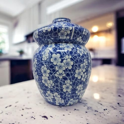 Porcelain Pickling Jar with 2 Lids Fermenting Pickling Kimchi Crock Food Storage Blue Cherry Blossom (12 IN) - size: 12 IN