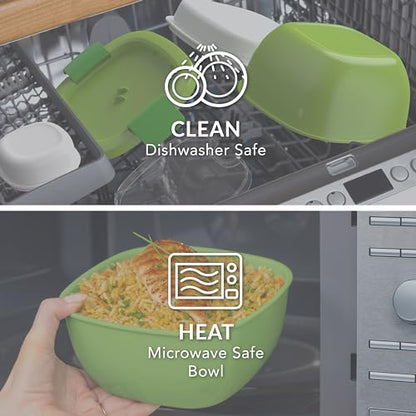 Bentgo Salad Container - 54 oz Bowl with 4-Compartment Toppings Tray, Leak-Proof Dressing Container, Reusable Fork, BPA-Free Lunch Box for Meal Prep & Food Storage; Removable Bento Tray (Green) - color: Green