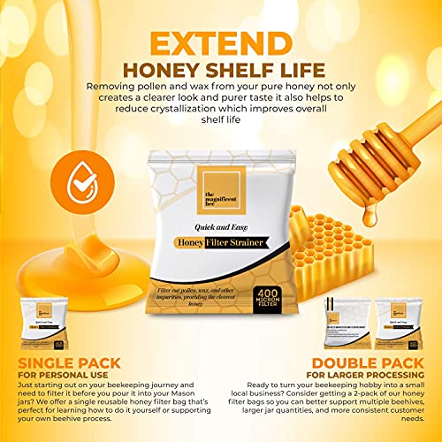 Honey Filter Bag, Ultra-Fine Mesh Nylon Strainer, Professional and Beginner Beekeeping Supplies, Reusable and Washable, Removes Wax and Pollen (2 Pack)