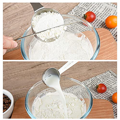 Stainless Steel Measuring Cups and Spoons Set, 18/8(304) Steel Material Heavy Duty 5 Measuring cups and 5 Measuring Spoons 1 Leveler and 2 rings Pack 13pcs Per set - size: C: 5cups+5spoons