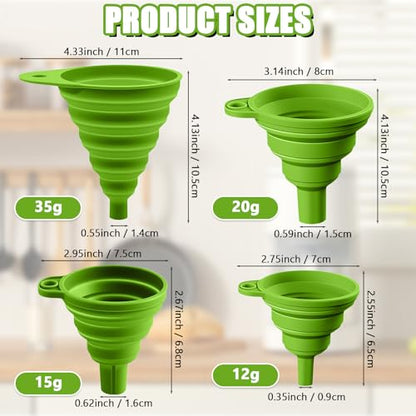 4PCS Silicone Collapsible Funnels Set for Kitchen Use Compact and Portable Liquid Transfer Tool, Collapsible Gadgets(Green) - color: 4PCS-Green