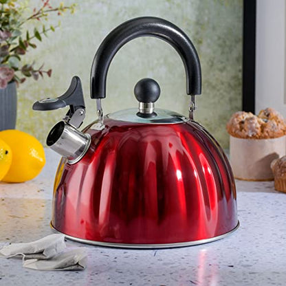 Mr. Coffee Twining 2.1 Quart Pumpkin Shaped Stainless Steel Whistling Tea Kettle, Metallic Red - color: Metallic Red, size: 2.1 Quarts