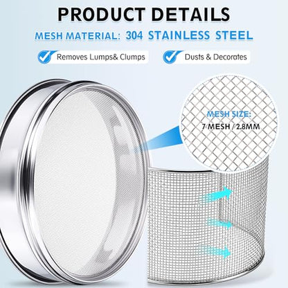 PATIKIL 7 Mesh(2.8mm) Lab Sieve, 3.9"(10cm) Diameter Sifting Screen 304 Stainless Steel Wire Cloth Fine Mesh Sieve for Industrial Laboratory Home Soil Sifter Dry Sift Screens Hash - size: 7 Mesh(2.8mm)/3.9"