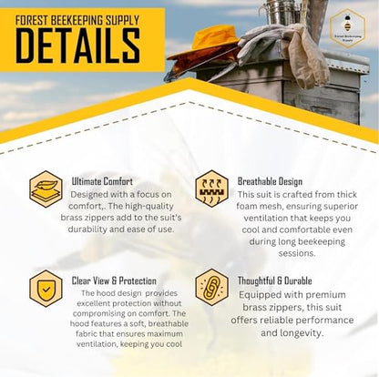3-Layer Ventilated Bee Suit, Beekeeper Suit Kit with Detachable Fencing Veil and Bee Gloves (Large) - size: Large