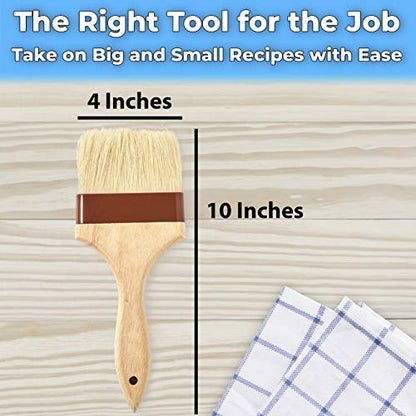 Durable, Real Wood 4 Inch Boar Bristle Pastry Brush. Grill and Kitchen Flat Brushes for Basting Meat, Spreading Butter, Eggs, BBQ Sauce or Marinades. Chef Quality Cooking, Baking or Grilling Tools - size: Medium