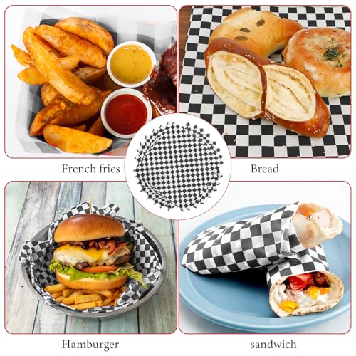 200 Pcs Wax Paper Sheets for Food Deli Wrap Paper Sheets 8.5x8.5"Food Basket Liners Black Checkered Square Sandwich Wraps for Burgers Bread Restaurant Barbecue Picnic - color: Black