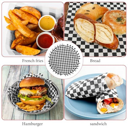 200 Pcs Wax Paper Sheets for Food Deli Wrap Paper Sheets 8.5x8.5"Food Basket Liners Black Checkered Square Sandwich Wraps for Burgers Bread Restaurant Barbecue Picnic - color: Black