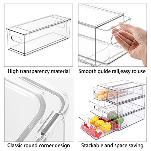 Mano Stackable Fridge Drawers Pull Out Bins with Handle Clear Refrigerator Drawers Organizer Food Storage Container Box with Dividers Plastic Produce Saver for Pantry, Cabinet, Kitchen, Clothes（7Pack） - style: 3*6L+2*3L+2*9L