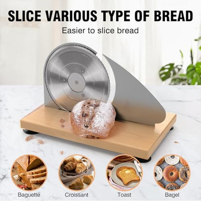 vanerepok Manual Bread Slicer Adjustable Thickness for Homemade Sourdough | Hand Crank Bread Cutter with Scale & Stable Suction Cups & Wood Base for Even Slicing Perfect Baking Gift for Home Bakers - color: Silvery-white