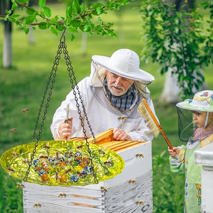 Bee Watering Station for Outside, Hanging Bee Butterfly Feeder for Garden, Metal Butterfly Puddler with Stone Texture Bee Drinking Bowl with Glass Marbles for Outdoors Yard Decor (Hanging-Ellipses) - style: hanging-ellipses