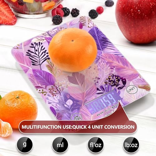 Food Scale Kitchen Scale for Baking Cooking Digital Food Weighing Measuring Scale Small Waterproof Electric Food Scale Boho Pink Leaf - color: Boho Pink Leaf