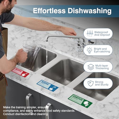 5PCS Wash Rinse Sanitize Sink Labels Stickers, Waterproof Employees Must Wash Hands Sign, Supplies for 3 Compartment Sink,Wash Station, Kitchens, Restaurant, Food Trucks,Office - color: Wash Rinse Sanitize Sink Lables 372