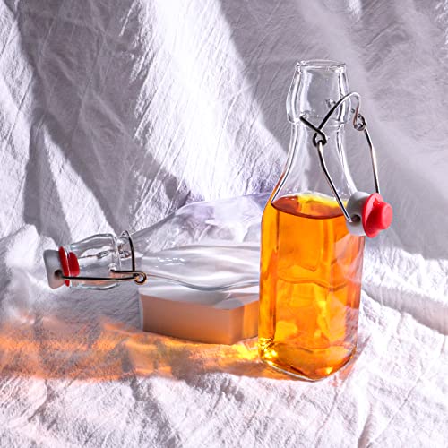 12 Pack 8.5oz Swing Top Glass Bottles, 250ML Square Bottles with Airtight Stoppers for Kombucha, Kefir, Vanilla Extract, Beer(Bonus Gaskets, Labels and Funnel) - size: 8.5oz