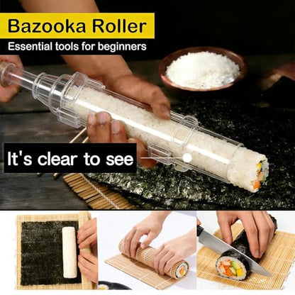 Sushi Making Kit – Clear Sushi Bazooka Roller & Bamboo Sushi Rolling Mat, Easy DIY Sushi Maker Tool Set for Beginners, Homemade Sushi Rolls for Kitchen & Party (Clear) - color: Clear