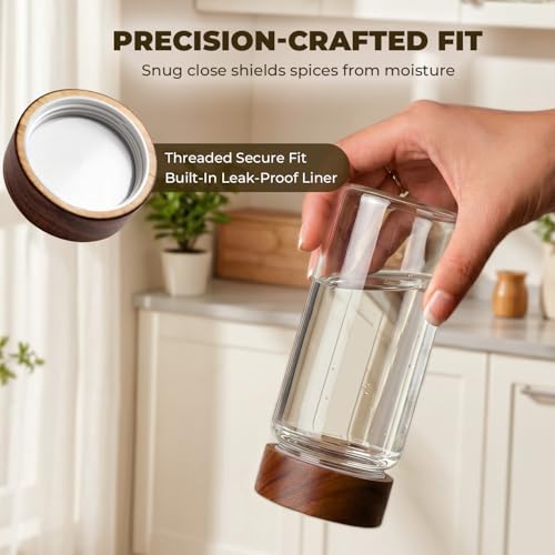 4 Pack 13 oz Glass Spice Jars with Airtight Wood Lids - 15cm Tall Small Storage Food Containers with Labels for Pantry Organization, Herb, Seasoning, Sugar, Coffee Bean, Tea