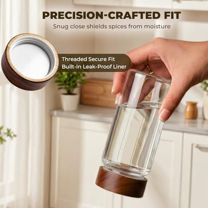 4 Pack 13 oz Glass Spice Jars with Airtight Wood Lids - 15cm Tall Small Storage Food Containers with Labels for Pantry Organization, Herb, Seasoning, Sugar, Coffee Bean, Tea
