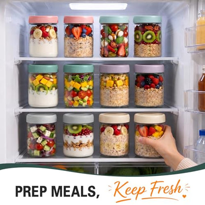 Mason Jars, 16oz Overnight Oats Containers with Lids, 6 Pack Wide Mouth Glass Mason Jars with Airtight Lids, Sugar Bowls, Overnight Oats Jars for Yogurt, Meal Prep, Chia Pudding - color: Mixed Color